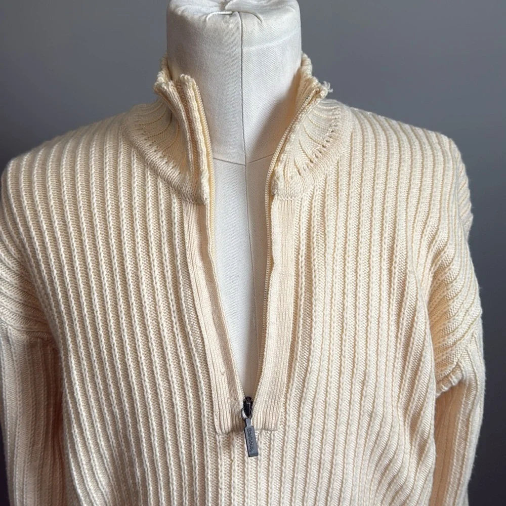 Barbour - Boatman Half Zip Sweater 100% Pure New Wool - Cream - Size Large